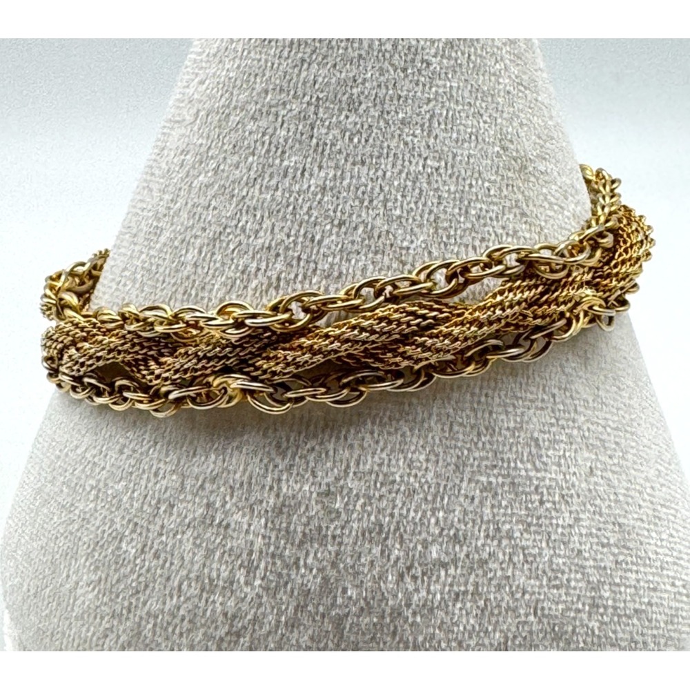 Vintage Goldette Bracelet Gold Tone Multi Strand Mesh Cable Chain Safety Chain
